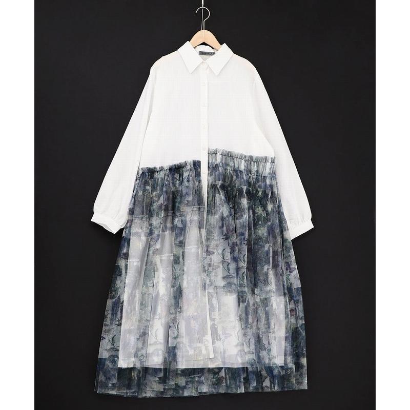 ワンピース SALE is ScoLar イズ スカラー 561237 魔女の秘密柄チュール重ね異素材切替シャツワンピース シック フェミニン 原宿系 個性的 ポイント | iS ScoLar | 01