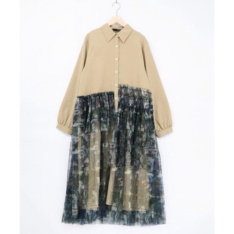 ワンピース SALE is ScoLar イズ スカラー 561237 魔女の秘密柄チュール重ね異素材切替シャツワンピース シック フェミニン 原宿系 個性的 ポイント | iS ScoLar | 03