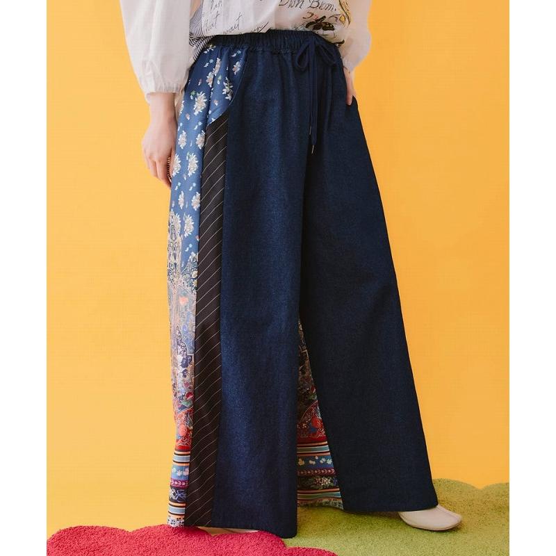 パンツ SALE is ScoLar イズ スカラー 562226 デニム×ストライプ×総柄パンツ ボトムス カジュアル フェミニン レトロ 原宿系 個性的 ポイント | iS ScoLar | 03