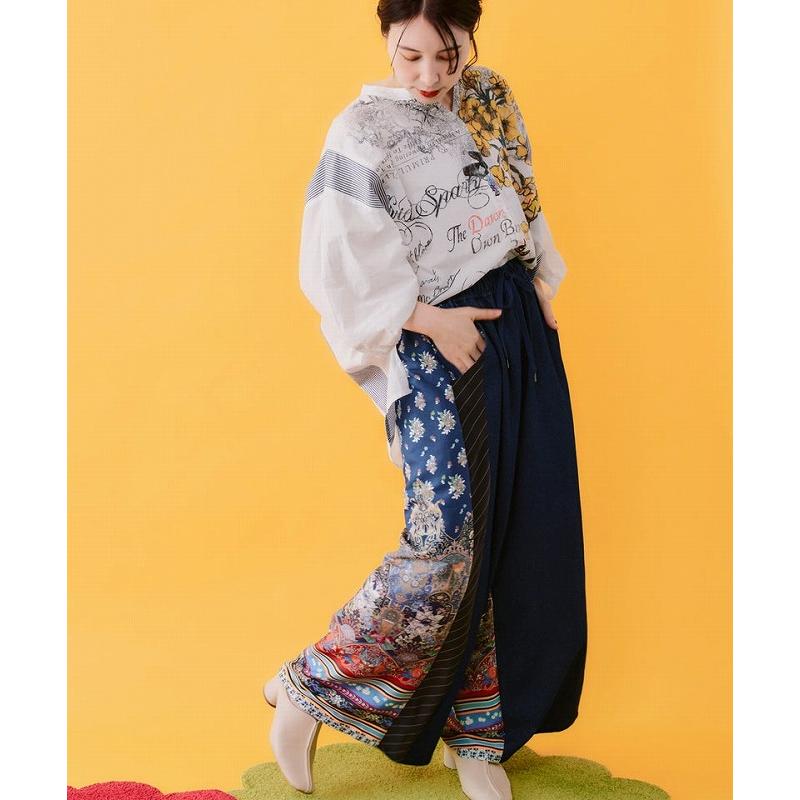 パンツ SALE is ScoLar イズ スカラー 562226 デニム×ストライプ×総柄パンツ ボトムス カジュアル フェミニン レトロ 原宿系 個性的 ポイント | iS ScoLar | 05