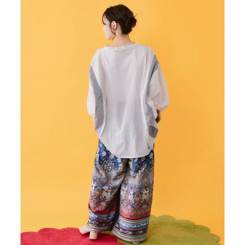 パンツ SALE is ScoLar イズ スカラー 562226 デニム×ストライプ×総柄パンツ ボトムス カジュアル フェミニン レトロ 原宿系 個性的 ポイント | iS ScoLar | 06