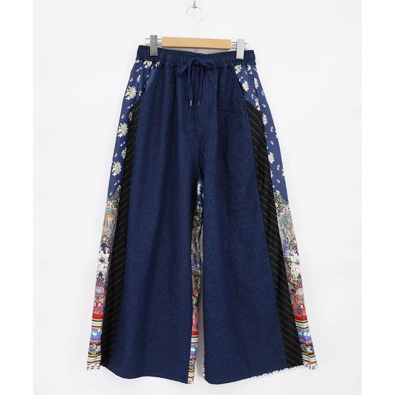 パンツ SALE is ScoLar イズ スカラー 562226 デニム×ストライプ×総柄パンツ ボトムス カジュアル フェミニン レトロ 原宿系 個性的 ポイント | iS ScoLar | 08