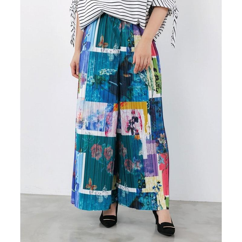 パンツ is ScoLar イズ スカラー 562245 楽器×花コラージュ柄 ボドレー素材ワイドパンツ ボトムス カジュアル フェミニン シック 原宿系 個性的 ポイント | iS ScoLar
