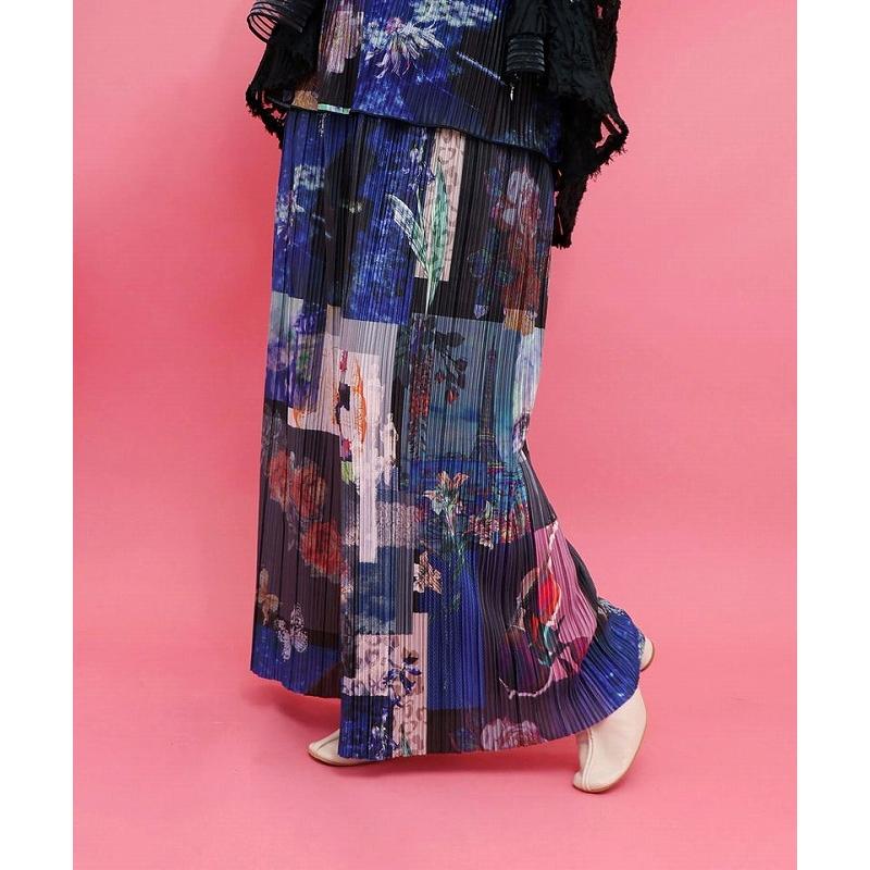 パンツ is ScoLar イズ スカラー 562245 楽器×花コラージュ柄 ボドレー素材ワイドパンツ ボトムス カジュアル フェミニン シック 原宿系 個性的 ポイント | iS ScoLar | 01