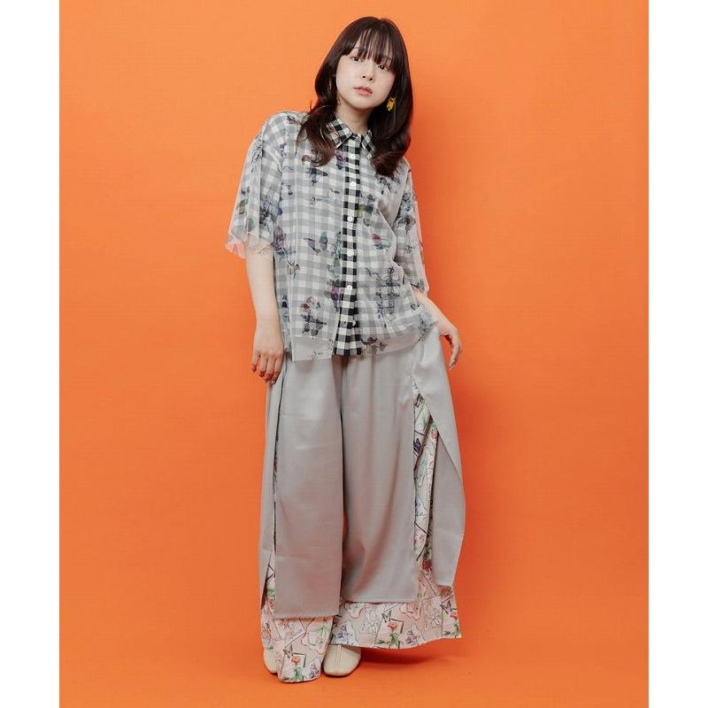 パンツ is ScoLar イズ スカラー 562253 無地×お花図鑑柄 スリット入りワイドパンツ ボトムス カジュアル フェミニン ガーリー 原宿系 個性的 ポイント | iS ScoLar | 04