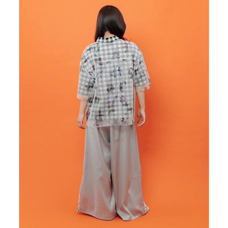 パンツ is ScoLar イズ スカラー 562253 無地×お花図鑑柄 スリット入りワイドパンツ ボトムス カジュアル フェミニン ガーリー 原宿系 個性的 ポイント | iS ScoLar | 05