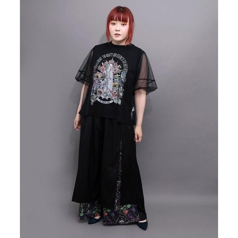 パンツ is ScoLar イズ スカラー 562253 無地×お花図鑑柄 スリット入りワイドパンツ ボトムス カジュアル フェミニン ガーリー 原宿系 個性的 ポイント | iS ScoLar | 06