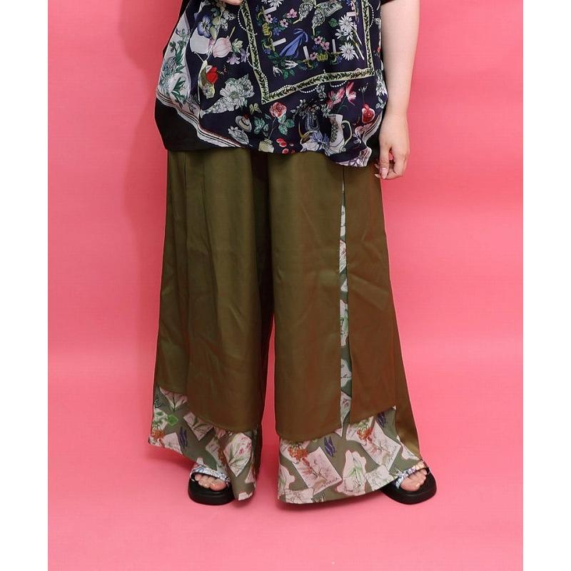 パンツ is ScoLar イズ スカラー 562253 無地×お花図鑑柄 スリット入りワイドパンツ ボトムス カジュアル フェミニン ガーリー 原宿系 個性的 ポイント | iS ScoLar | 07