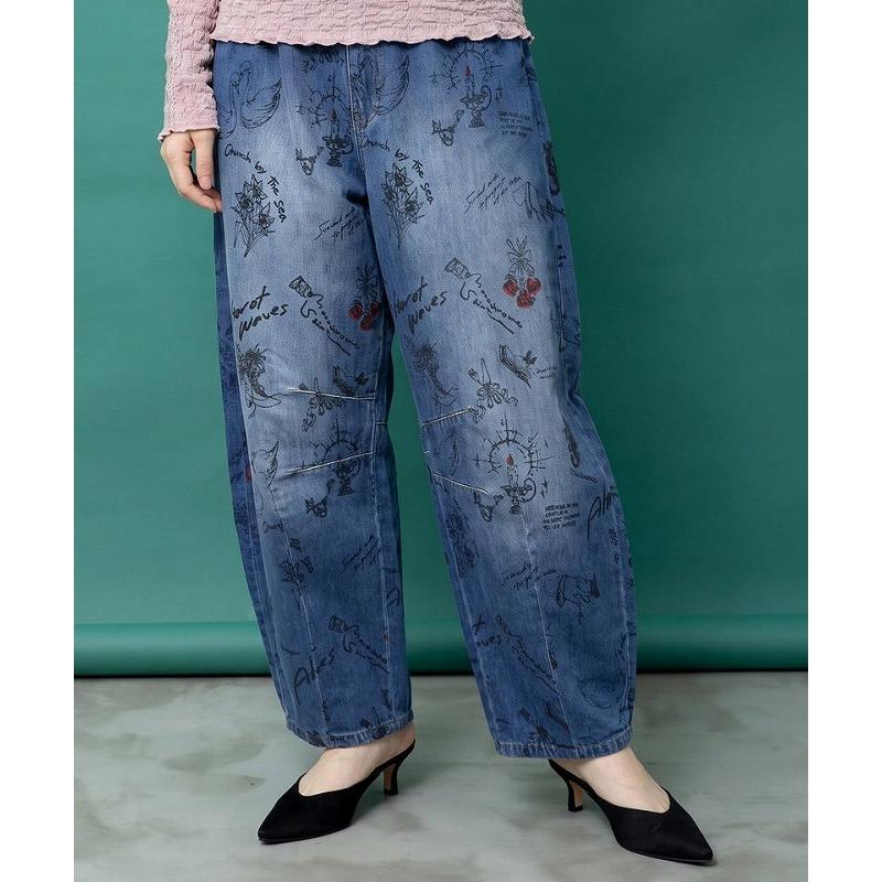 レディース ファッション かわいい パンツ ボトムス is ScoLar イズ スカラー 563222 アンティーク柄 デニムor綿ツイル バレルパンツ フェミニン 原宿系 個性的 | iS ScoLar | 02
