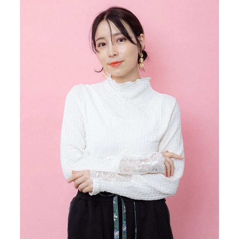 Tシャツ 新作 is ScoLar イズ スカラー 563231 チェス柄袖レース付き ハイネックシャーリングTシャツ トップス カジュアル フェミニン 原宿系 個性的 ポイント | iS ScoLar | 05