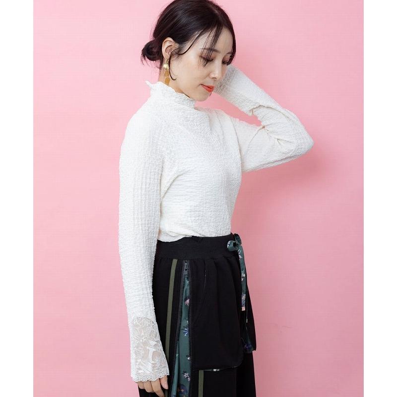 Tシャツ 新作 is ScoLar イズ スカラー 563231 チェス柄袖レース付き ハイネックシャーリングTシャツ トップス カジュアル フェミニン 原宿系 個性的 ポイント | iS ScoLar | 06