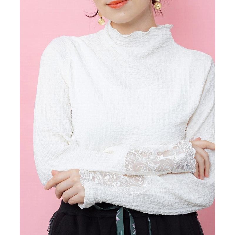 Tシャツ 新作 is ScoLar イズ スカラー 563231 チェス柄袖レース付き ハイネックシャーリングTシャツ トップス カジュアル フェミニン 原宿系 個性的 ポイント | iS ScoLar | 07