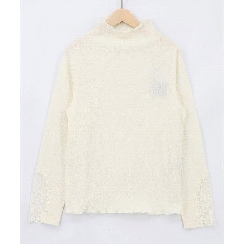 Tシャツ 新作 is ScoLar イズ スカラー 563231 チェス柄袖レース付き ハイネックシャーリングTシャツ トップス カジュアル フェミニン 原宿系 個性的 ポイント | iS ScoLar | 01