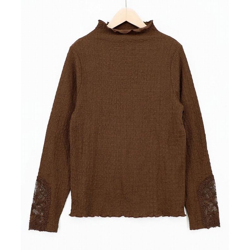 Tシャツ 新作 is ScoLar イズ スカラー 563231 チェス柄袖レース付き ハイネックシャーリングTシャツ トップス カジュアル フェミニン 原宿系 個性的 ポイント | iS ScoLar | 03