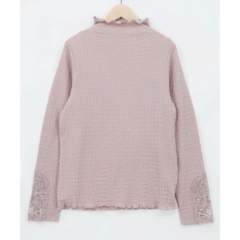 Tシャツ 新作 is ScoLar イズ スカラー 563231 チェス柄袖レース付き ハイネックシャーリングTシャツ トップス カジュアル フェミニン 原宿系 個性的 ポイント | iS ScoLar | 04