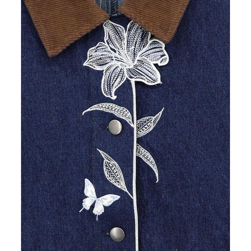 ジャケット 新作 is ScoLar イズ スカラー 563233 デニム×コーデュロイ 花刺繍配色ジャケット アウター カジュアル シック 原宿系 個性的 ポイント | iS ScoLar | 09