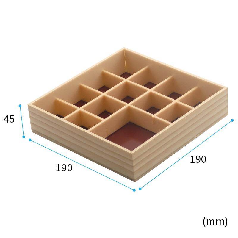 折箱 桐190角45 蓋共13マス仕切付[ケース132入] 使い捨て弁当箱 お弁当