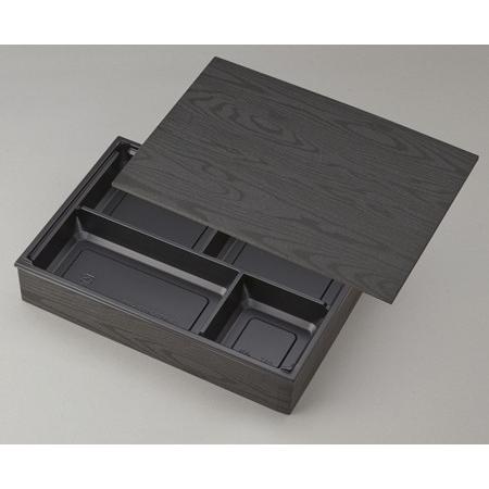 高級弁当箱 使い捨て ワン折重 90×60黒焼杉/J-4黒底/共蓋 (100セット)