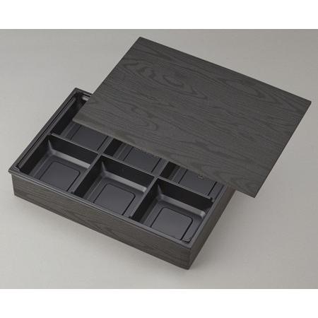 高級弁当箱 使い捨て ワン折重 90×60黒焼杉/J-6黒底/共蓋 (100セット)