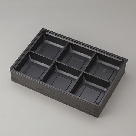 高級弁当箱 使い捨て ワン折重 90×60黒焼杉/J-6黒底/共蓋 (100セット)_1