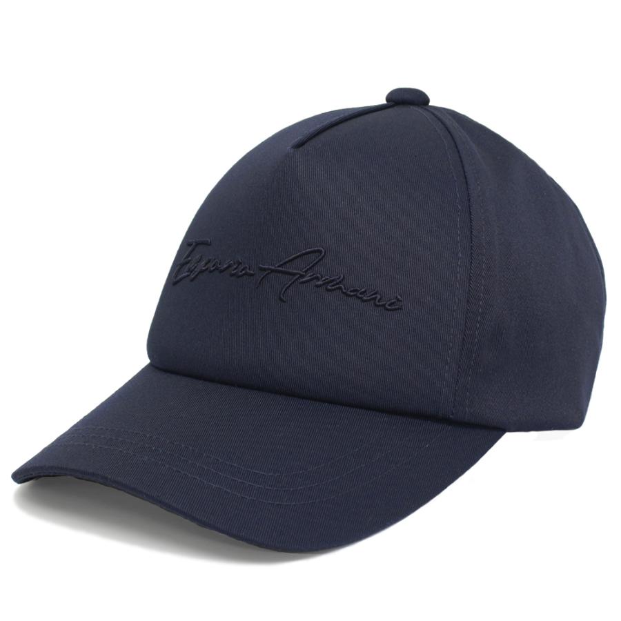 【未使用】EMPORIO ARMANI レザー 製　キャップsize59 EMPORIO ARMANI エンポリオ アルマーニ 帽子 キャップ ネイビー
