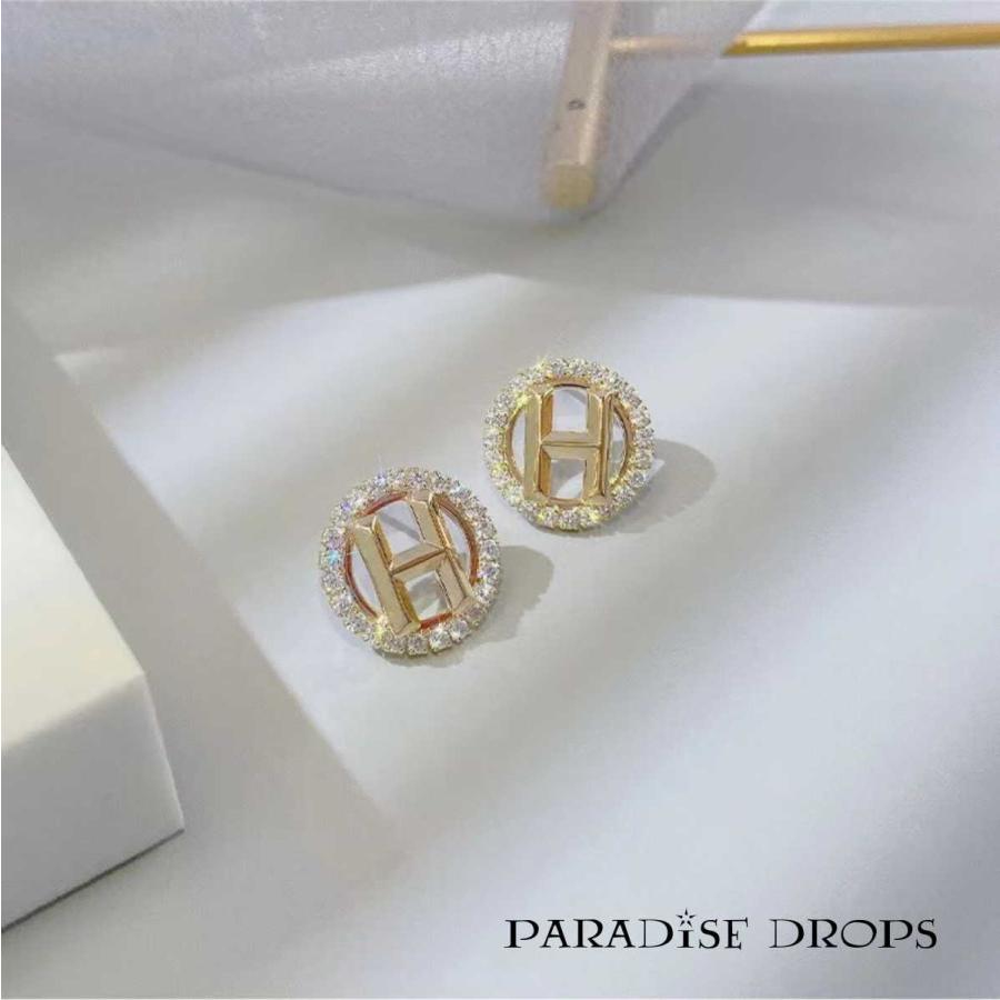 アルファベット　H　文字　ロゴ　イニシャル　ピアス　K14　キラキラ　丸形　お嬢様 可愛い 高級　高見え |  | 01