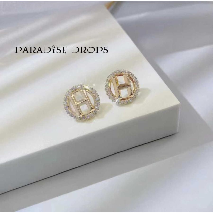 アルファベット　H　文字　ロゴ　イニシャル　ピアス　K14　キラキラ　丸形　お嬢様 可愛い 高級　高見え |  | 02