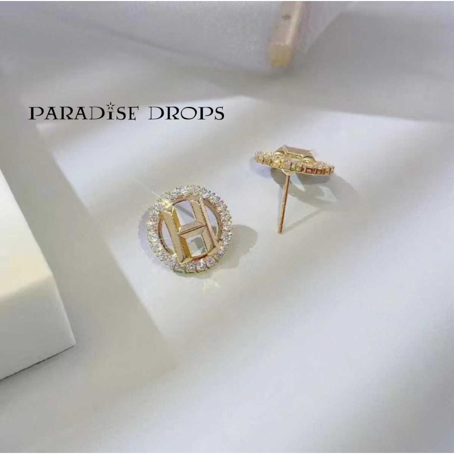 アルファベット　H　文字　ロゴ　イニシャル　ピアス　K14　キラキラ　丸形　お嬢様 可愛い 高級　高見え |  | 03