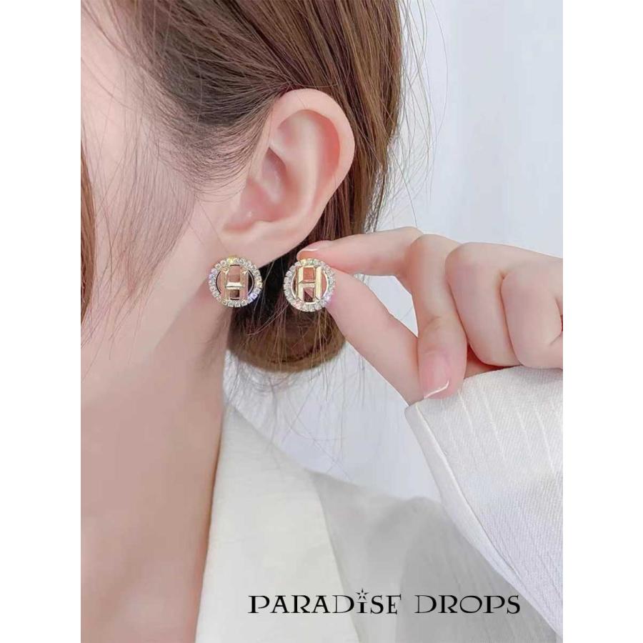 アルファベット　H　文字　ロゴ　イニシャル　ピアス　K14　キラキラ　丸形　お嬢様 可愛い 高級　高見え |  | 06