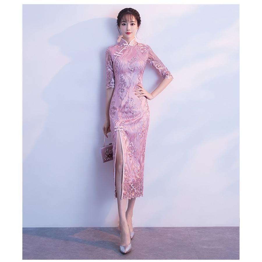 チャイナドレス風ワンピース レディース レース 七分袖 ロング丈 スリット きれいめ おしゃれ P Bpmly369 パラダイスキウイ 通販 Yahoo ショッピング