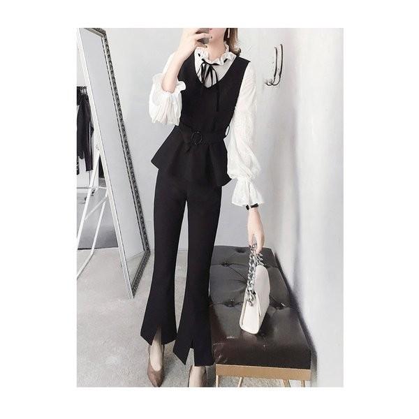 セットアップ パンツスーツ レディース 3点セット スーツパンツ 白 フリルシャツ ブラウス ジレベスト 卒業式 入学式 ママ きれいめ 着痩せ 通勤 Ol P Phcmv247 パラダイスキウイ 通販 Yahoo ショッピング