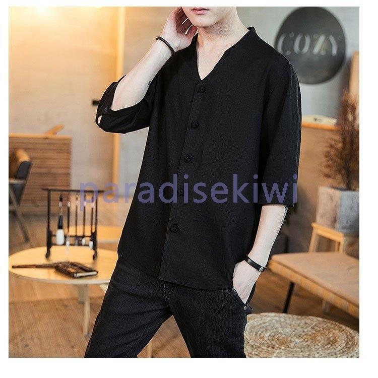 定番人気 シャツ メンズ トップス メンズファッション 服 メンズ おしゃれ カジュアル Vネック メンズシャツ ファッション 夏服 無地 麻 カジュアルシャツ 夏 五分 七分袖 Color ホワイト Binghamtonhots Com