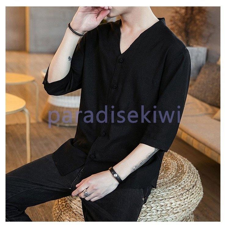 定番人気 シャツ メンズ トップス メンズファッション 服 メンズ おしゃれ カジュアル Vネック メンズシャツ ファッション 夏服 無地 麻 カジュアルシャツ 夏 五分 七分袖 Color ホワイト Binghamtonhots Com