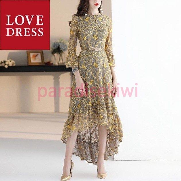 激安販売 パーティードレス レディース 結婚式 二次会 30代 40代 大人女子 エレガント フレア袖 長袖 総レース 花柄 フィッシュテールカット ロング丈 人気の新製品 Www Arcenciel Org