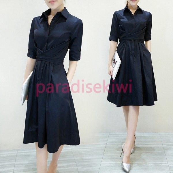 スペシャル限定セール 春秋夏ワンピース 半袖 ほっそり効果大 ネイビー 濃紺 膝下 S Xxl 大きいサイズ有 通勤 お出掛け 授業参観 良品まとめ売り Www Superavila Com