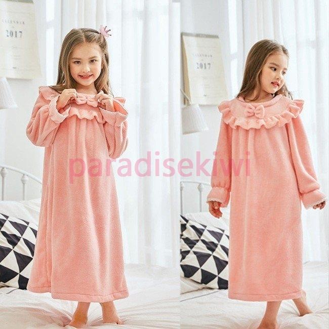ポイント10倍 キッズ 暖かい フリル 姫系 ネグリジェ ふわもこ 寝巻き マキシ丈 スウィート 女の子 もこもこ リボン ルームワンピース パジャマ 防寒 子供服 部屋着 安いそれに目立つ Turningheadskennel Com