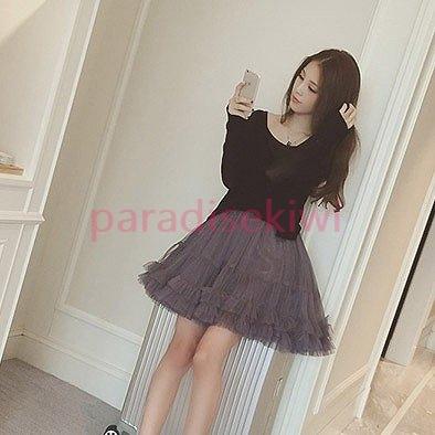 21新春福袋 レディース ツーピースドレス トップス ワンピース ミニドレス チュチュ 長袖 フレア ラウンドネック 大人可愛い 無地 大きいサイズ シンプル リゾ ワンピース カラー M Proksi Si