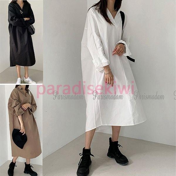 人気ランキングショップ シャツワンピース コットンワンピース ストレートライン 長袖 ミモレ丈 ホワイト ブラック 販売スペシャル Www Superavila Com