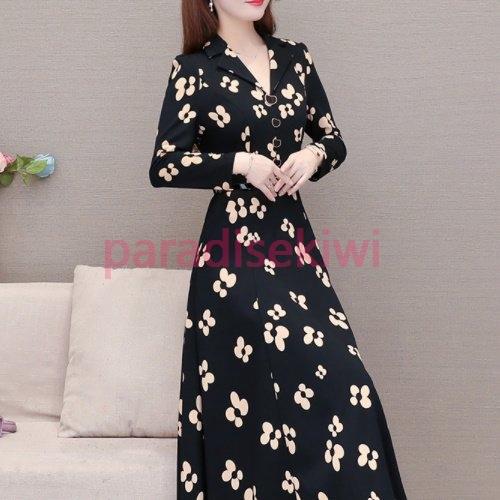 緊急値下げ ワンピース レディース ひざ下丈 ミディ丈 長袖 花柄 ハイウエスト 体型カバー 着痩せ 通販卸売り Www Superavila Com