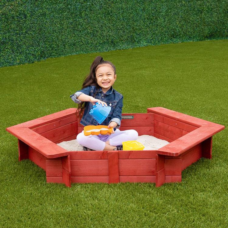 ヘキサゴン サンドボックス 砂場 蓋付き カバー シート 六角形 木製 129x149x22cm 家庭用 大型遊具 すなば 杉_6