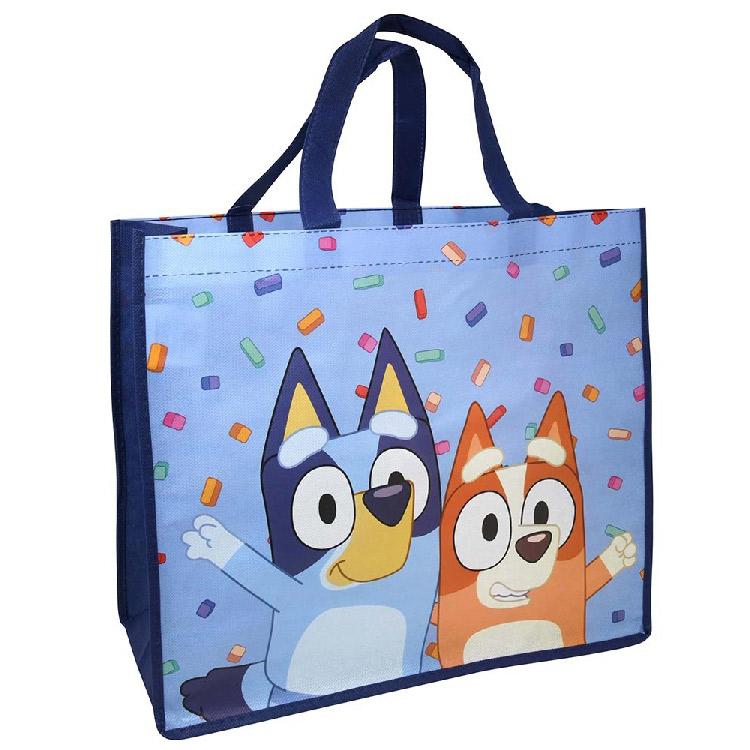 Bluey's World ブルーイー トートバッグ 水色 Bluey 不織布バッグ ハンドバッグ ブルーイ エコバッグ Lサイズ キャラクター