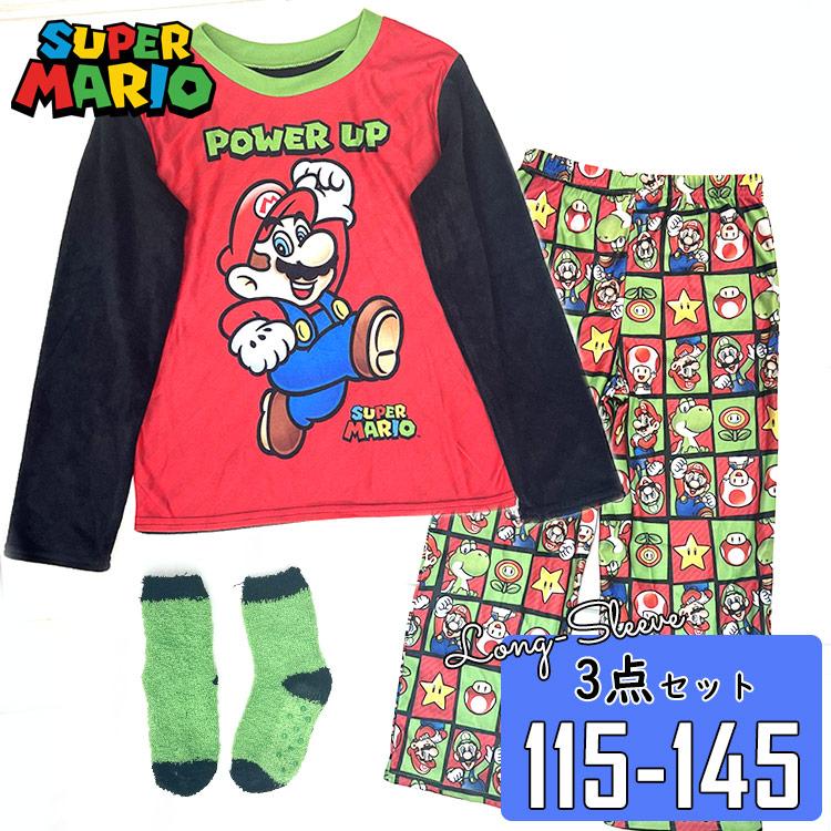 スーパーマリオ パジャマ ソックスセット 長袖 長ズボン フリース
