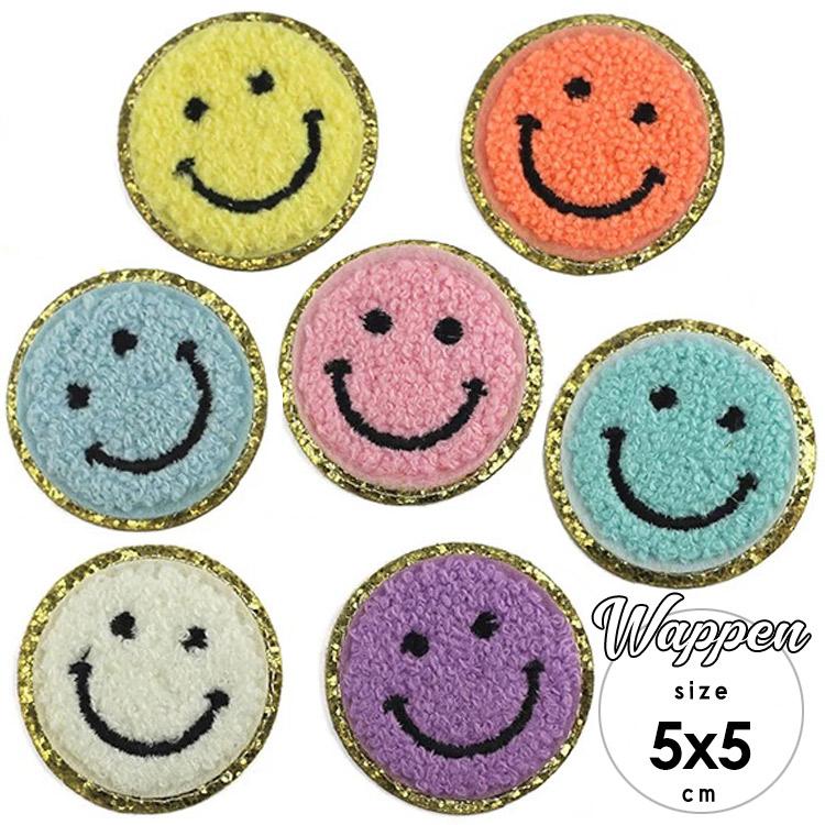 ワッペン スマイル キラキラ 刺繍 アイロン キャラクター ニコちゃん