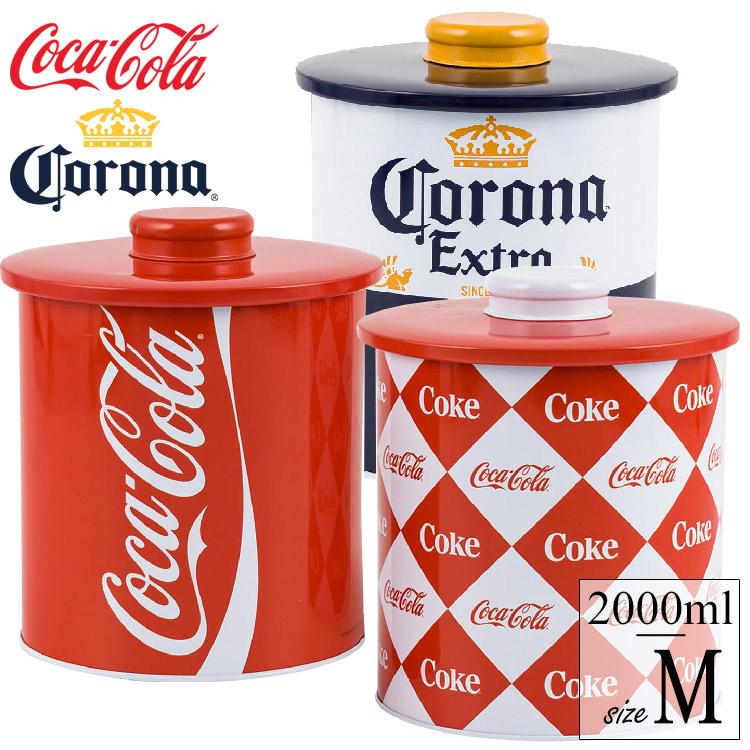 ブリキ缶 コロナ コカコーラ 収納 2000ml キャニスター 丸形 蓋つき