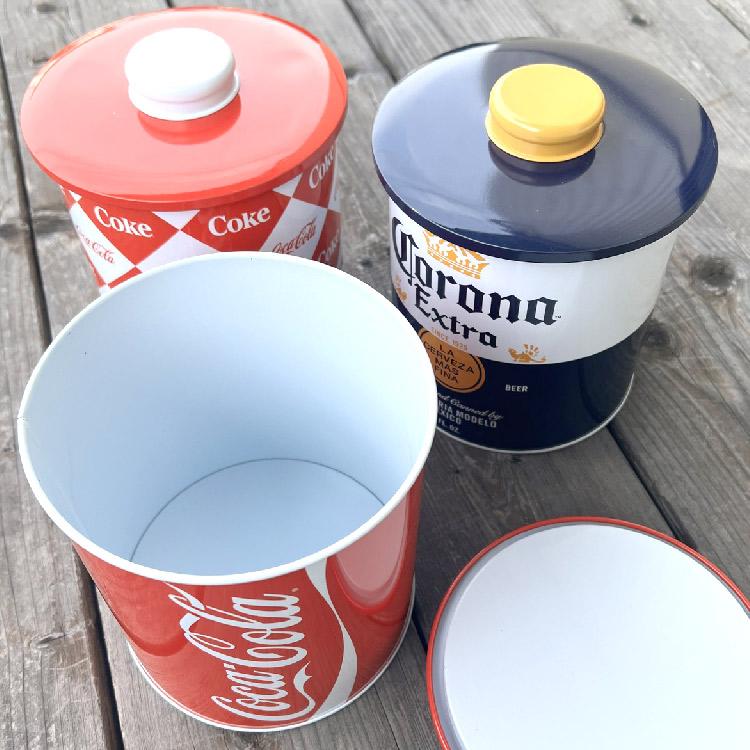 ブリキ缶 コロナ コカコーラ 収納 2000ml キャニスター 丸形 蓋つき