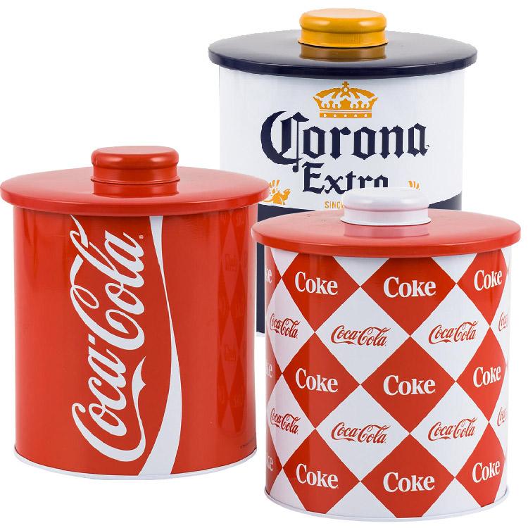 コカコーラ 缶 容器 蓋付き 収納 小物入れ チェック柄 金属 ポップ レトロ ブリキ缶 コロナ コカコーラ 収納 2000ml キャニスター 丸形 蓋つき