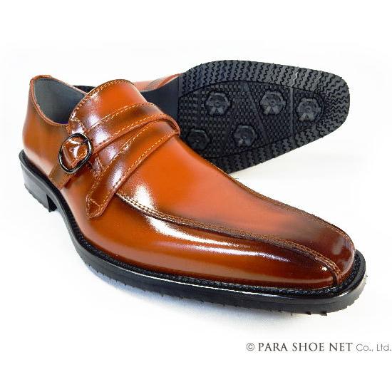 PARASHOE 本革 ストラップヴァンプ ビジネスシューズ 茶色 3E（EEE