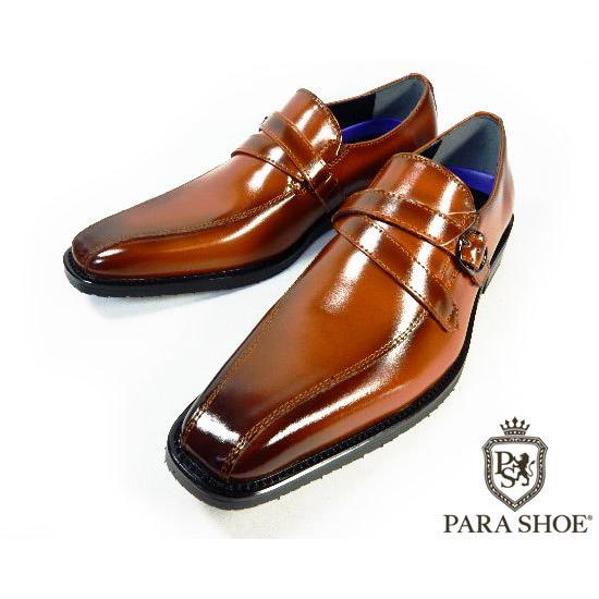 PARASHOE 本革 ストラップヴァンプ ビジネスシューズ 茶色 3E（EEE