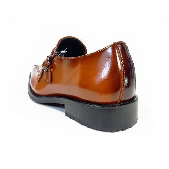 PARASHOE 本革 ストラップヴァンプ ビジネスシューズ 茶色 3E（EEE