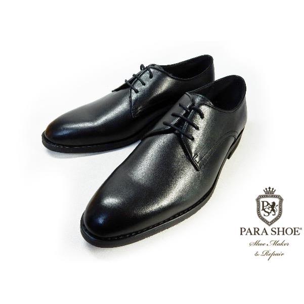 PARASHOE 本革 プレーントゥ ビジネスシューズ 黒 ワイズ3E 22cm、22.5